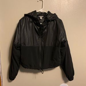 Cropped multi layered black zip up coat